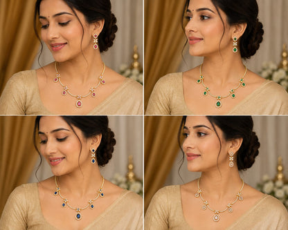 *Elegant American Diamond Floral Drop Necklace Set*