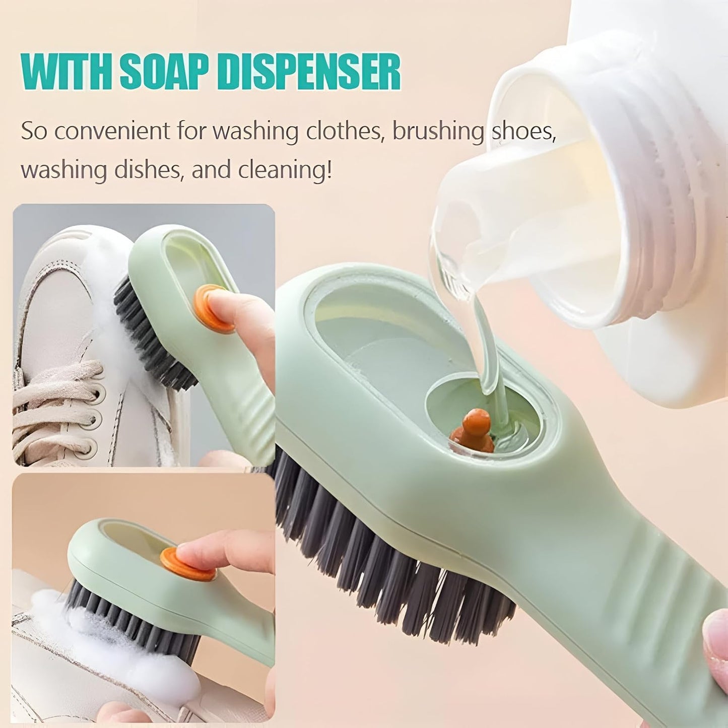 Plastic Soap Dispensing Cleaning Brush with Handle Scrubbing Reusable Washing Shoe Brush for Shoes Clothes Cleaning