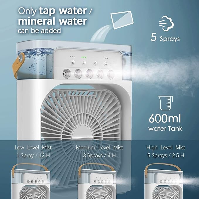 Portable Air Cooler Fan with Water Tank & USB Power - Mini Personal Evaporative Cooler