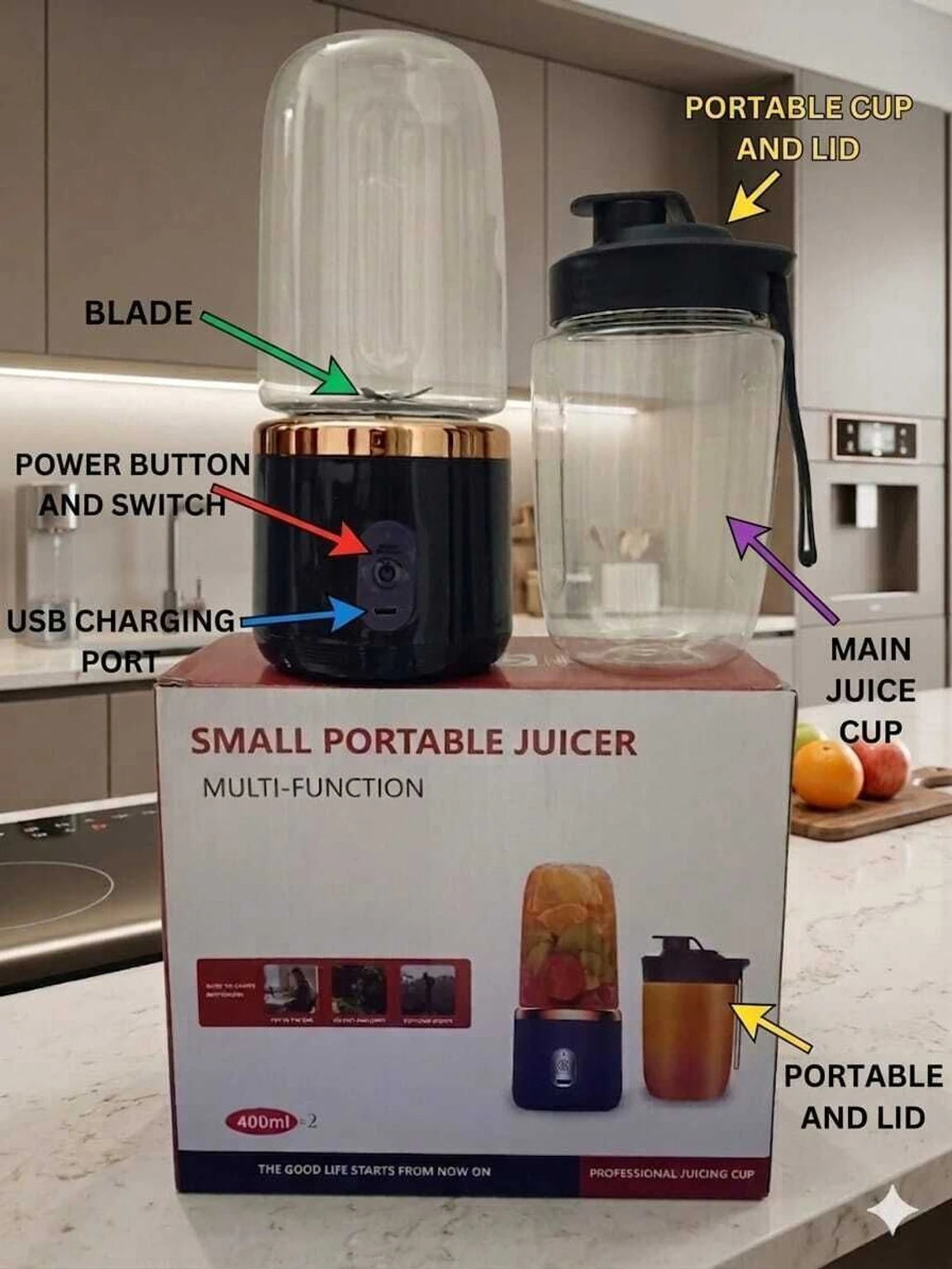 Portable Blender Electric Juicer With Extra Lid